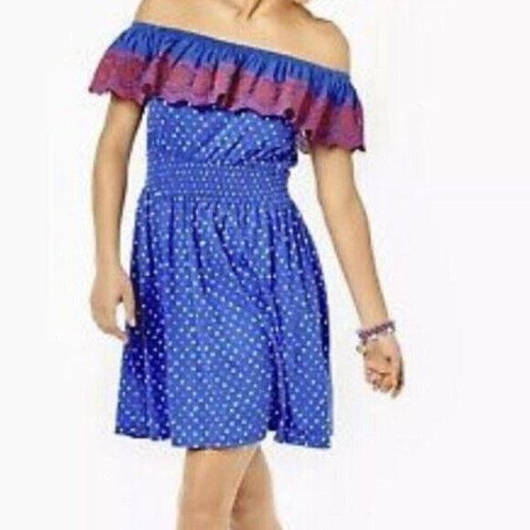 Lilly Pulitzer Kalama Off Shoulder Dress Borealis Blue Lilly Squared NWT Small - Picture 3 of 15